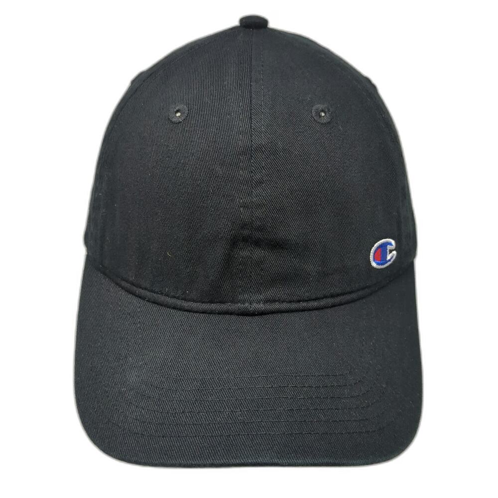 Champion Baseball Cap Black One Size Slideback Embroidered Logo Curved Brim Hat